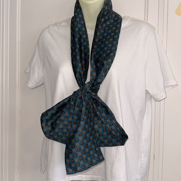 Vintage Dark Teal Blue/Green & Maroon Paisley Patterned Long Wide Scarf or Belt - Picture 1 of 5